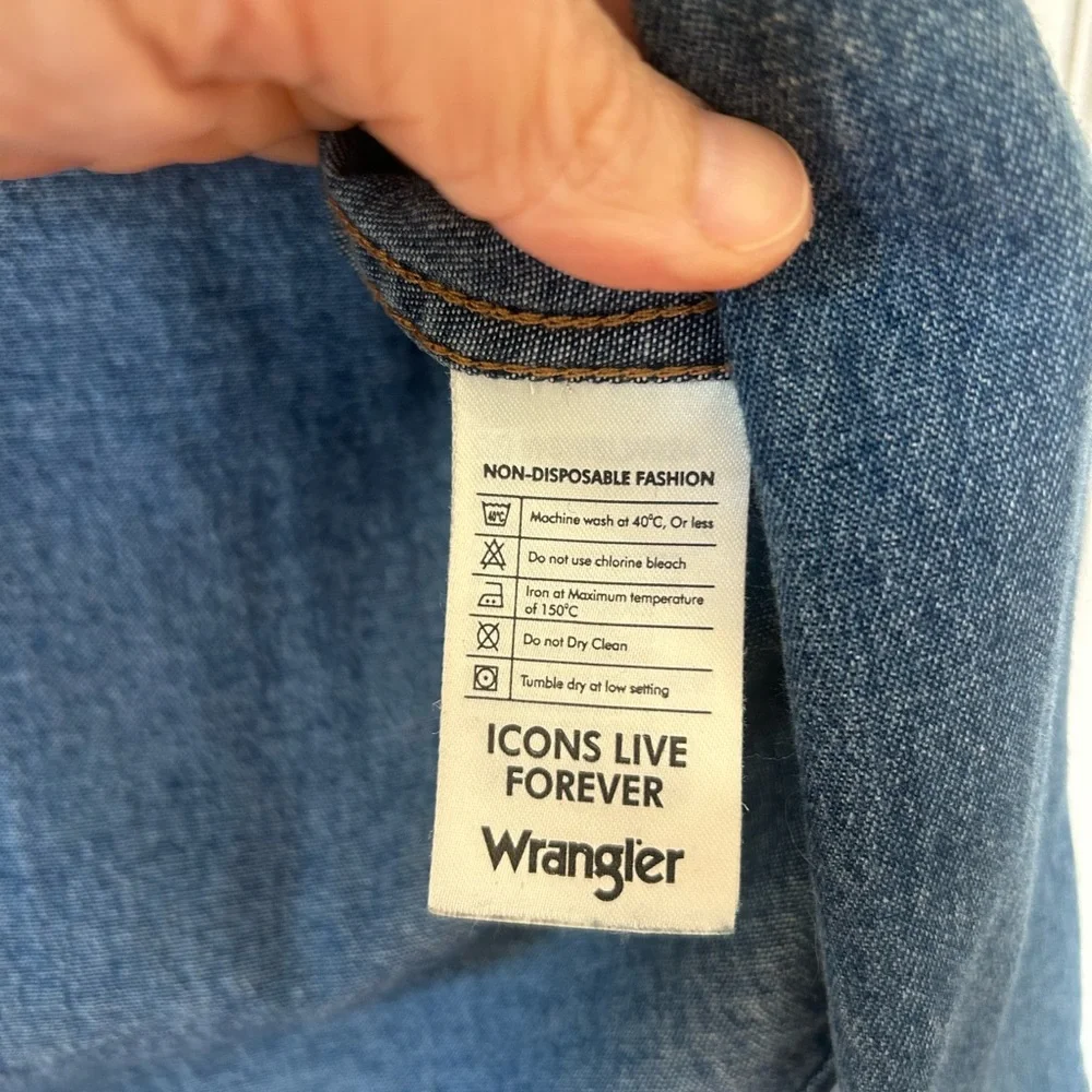 Wrangler Western Blue Denim Snap Cotton Shirt - Picture 5 of 7